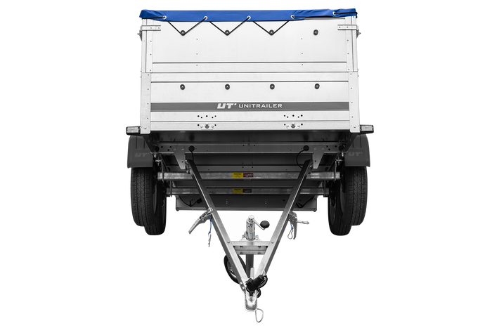 Remorque double essieux Garden Trailer 264/2 KIPP avec roue jockey, rehausses de ridelles et bâche plate bleue 