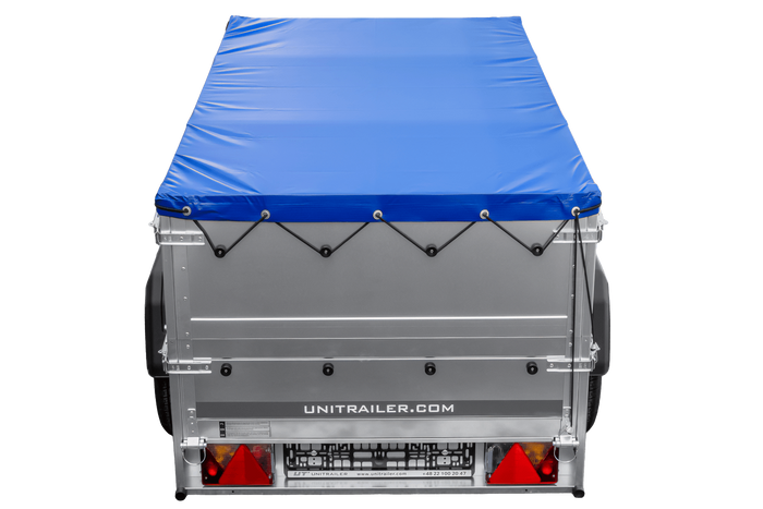 Remorque Garden Trailer 200 Kipp avec roue jockey, rehausses, châssis H-0 et bâche bleue