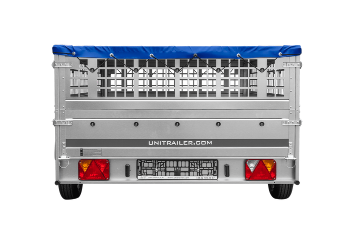 Remorque légère 264x150 UNITRAILER GARDEN 265 KIPP avec ridelles grillagées, châssis H-0 et bâche bleue