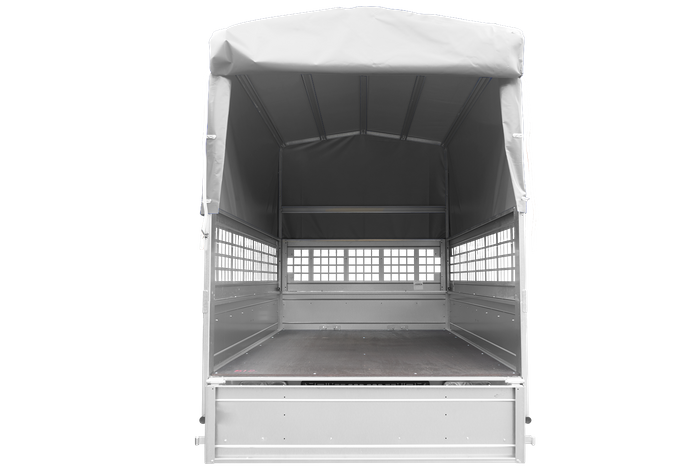 Remorque pour permis B Garden Trailer 201 KIPP 500 kg 200 x 125 cm [avec rehausses grillagées, bâche haute, arceau et roue jockey]