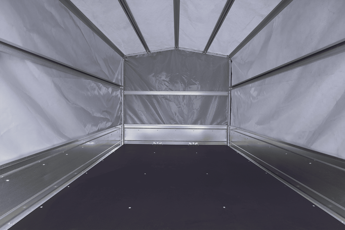 Remorque à deux essieux 264x150 UNITRAILER GARDEN 265/2 KIPP avec châssis H-1100 et bâche grise