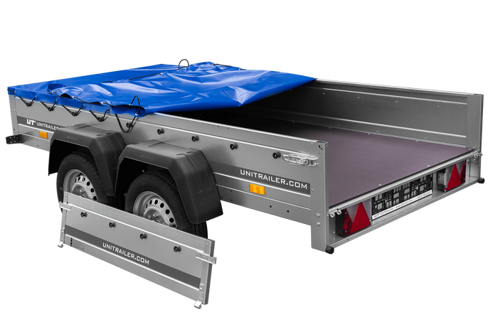 UNITRAILER 264/2 KIPP AVEC ROUE JOCKEY, TIGES DE SUPPORT ET BÂCHE PLATE BLEUE 