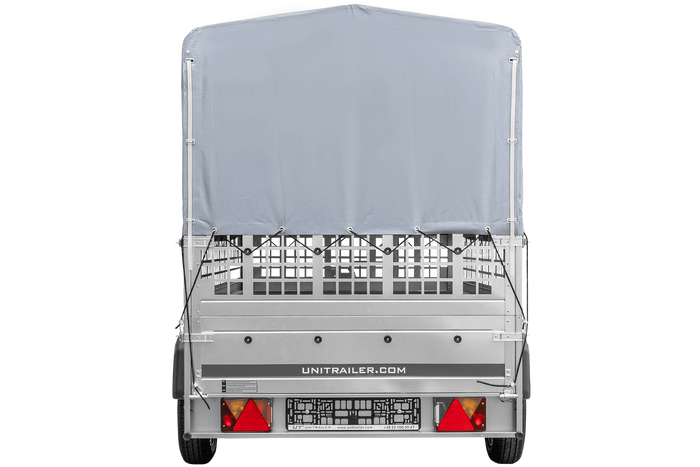 REMORQUE DE JARDIN 264 KIPP AVEC ROUE JOINTE, CÔTÉS GRILLÉS, CHÂSSIS H-800 ET BACHE GRISE