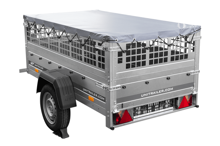 Remorque grillagée 200x106 avec bâche plate grise, ridelles grillagées et roue jockey - Garden Trailer 200 KIPP