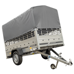 Grande remorque 230x125 avec bâche haute grise, ridelles grillagées et roue jockey - Garden Trailer 230 KIPP