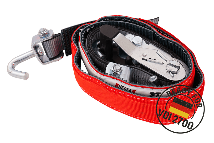 Lot de quatre sangles de transport, d'arrimage pour remorque HEFFA CARLINE 130, fixation des roues 2,8 m/35 mm/3 t VDI 2700