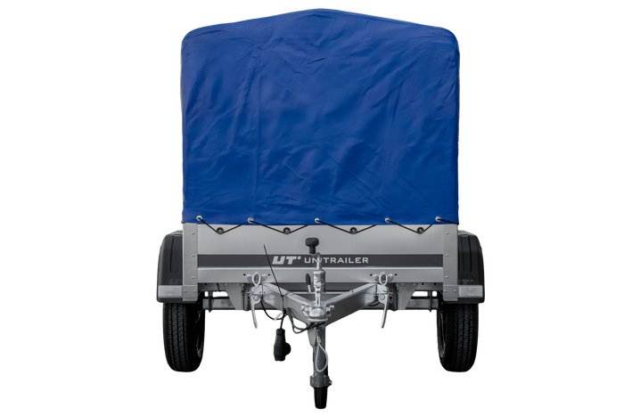 Remorque pour voiture 150x106 bâche bleue + arceau, PTAC 500 kg Garden Trailer 150 KIPP [avec roue jockey]