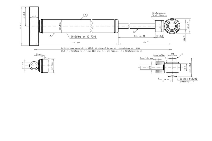 Amortisseur pour AL-KO 2.8 VB1 dispositif de freinage/frein pour remorque 3500 kg