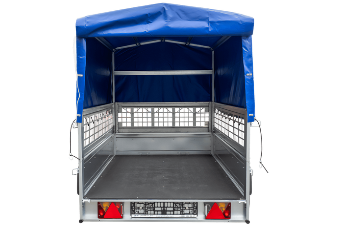 Remorque bâchée d'occasion Garden Trailer 230 KIPP avec rehausses grillagées, bâche haute et roue jockey