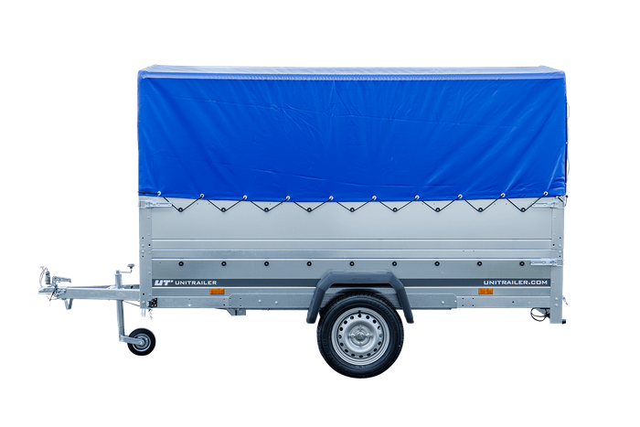 REMORQUE 264 KIPP AVEC ROUE JOCKEY, CÔTÉS RIDELLES SUPPLÉMENTAIRES, CHÂSSIS H-800 ET BACHE BLEUE