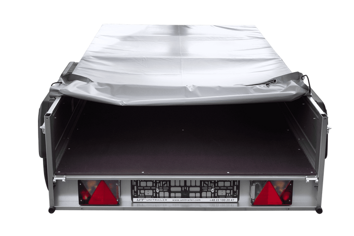 REMORQUE UNITRAILER 264/2 KIPP AVEC ROUE JOCKEY, TIGE DE SUPPORT DE BÂCHE ET BÂCHE PLATE GRISE