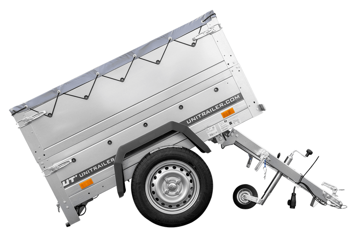 Remorque petite à vendre à benne basculante - Garden Trailer 150 KIPP [avec rehausses de ridelles et bâche plate grise]