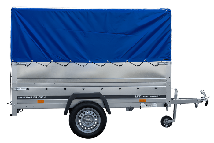 Remorque voiture sans frein 230 x 125 cm Garden Trailer 230 KIPP avec bâche haute, rehausses de ridelles et roue jockey