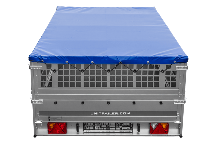 Remorque légère 264x150 UNITRAILER GARDEN 265 KIPP avec ridelles grillagées, châssis H-0 et bâche bleue