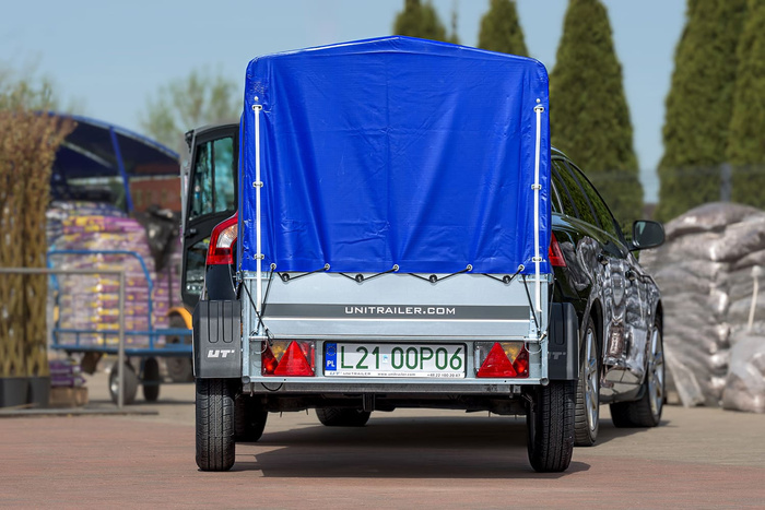 Remorque bagagère Garden Trailer 200 KIPP 200 x 106 cm avec bâche haute bleue, arceau et roue jockey